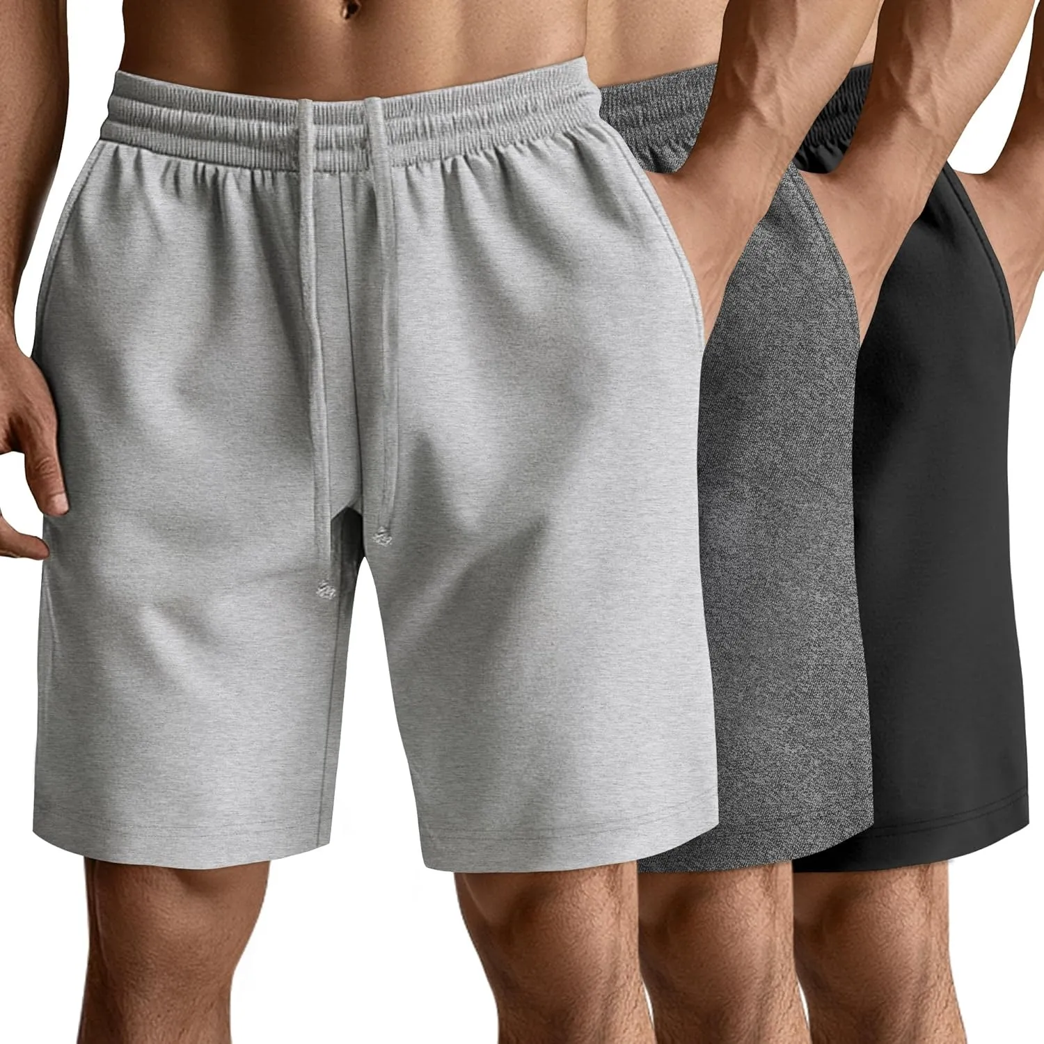 Neer 3 Pack Men's Gym Shorts Athletic Drawstring Cotton Loose Workout Soft Summer Casual Running Shorts with Pockets