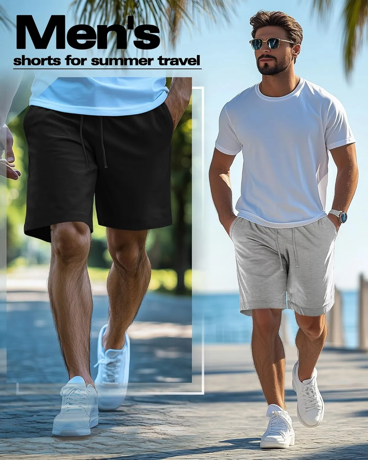 Neer 3 Pack Men's Gym Shorts Athletic Drawstring Cotton Loose Workout Soft Summer Casual Running Shorts with Pockets