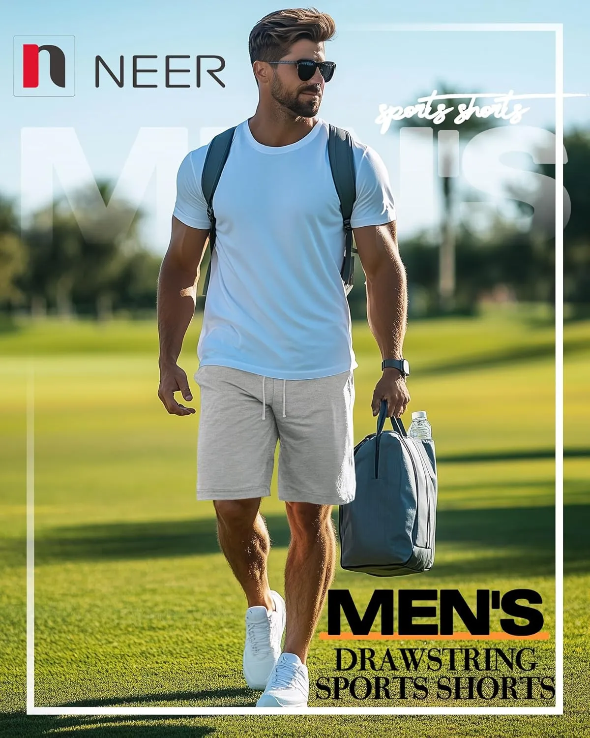 Neer 3 Pack Men's Gym Shorts Athletic Drawstring Cotton Loose Workout Soft Summer Casual Running Shorts with Pockets