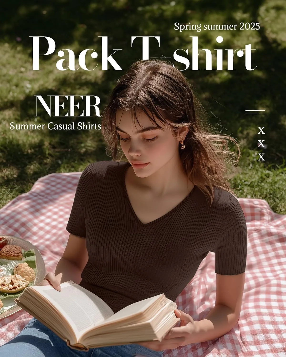 Neer 4 Pack Women's Cotton V Neck T-Shirts Short Sleeve Ribbed Slim Fit Tops Ladies' Casual Summer Basic Tee Multipack