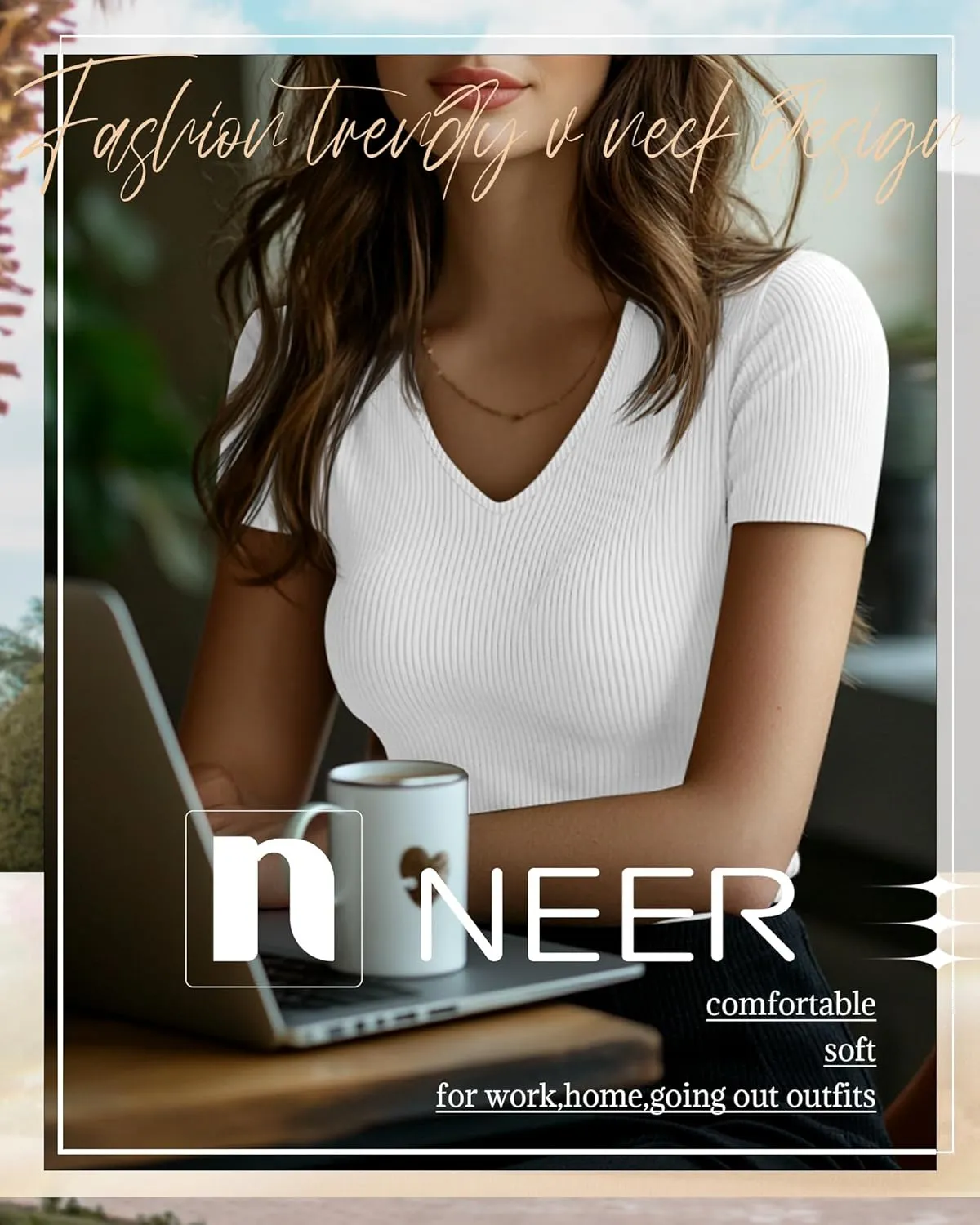 Neer 4 Pack Women's Cotton V Neck T-Shirts Short Sleeve Ribbed Slim Fit Tops Ladies' Casual Summer Basic Tee Multipack