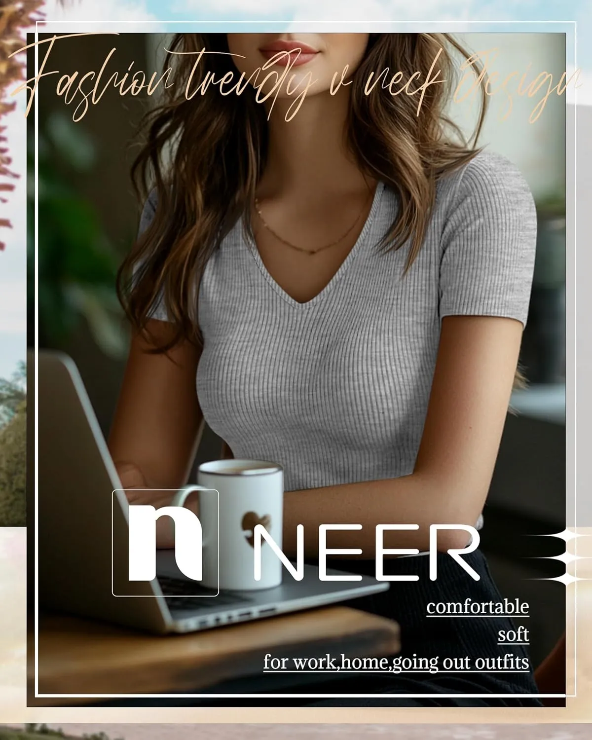 Neer 4 Pack Women's Cotton V Neck T-Shirts Short Sleeve Ribbed Slim Fit Tops Ladies' Casual Summer Basic Tee Multipack