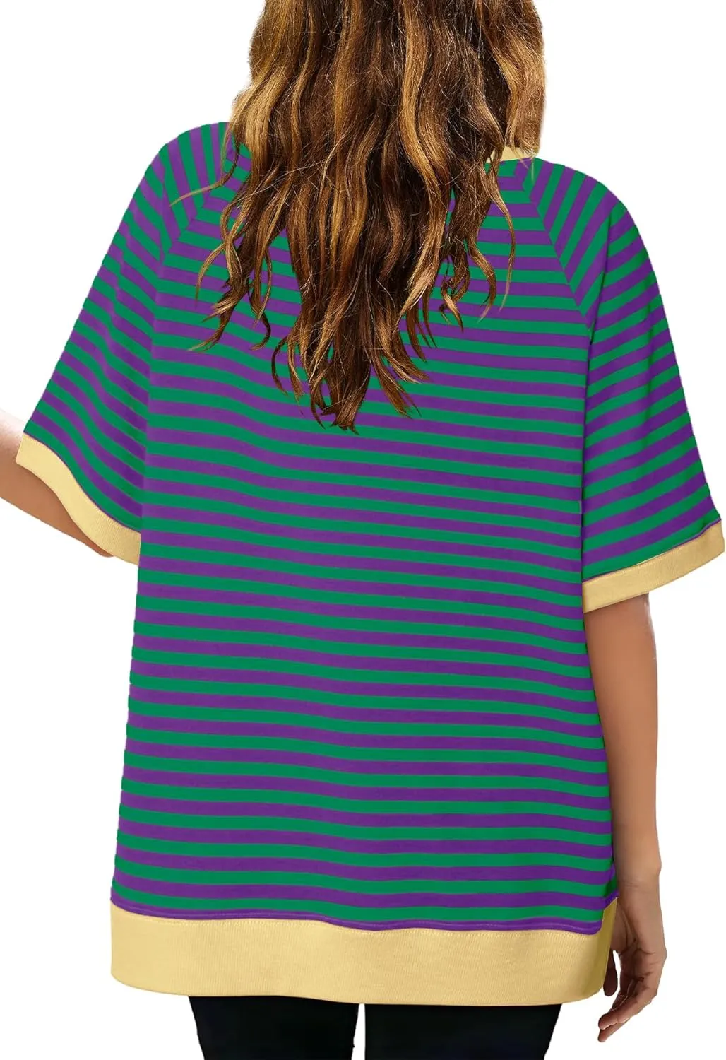 Nirovien Womens Striped Short Sleeve Tshirt Oversized Crewneck Shirt Color Block Tee Shirts Summer Tunic Tops
