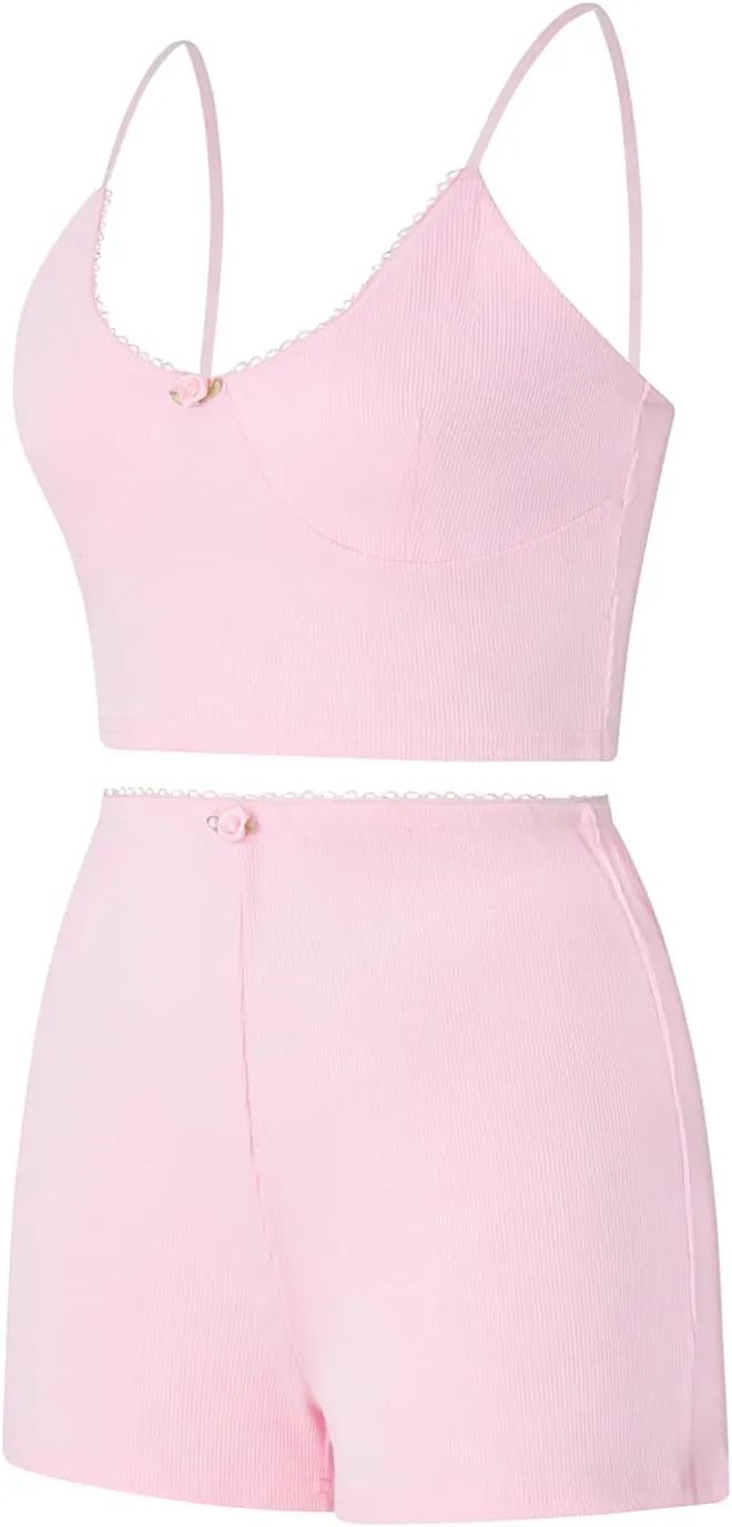 Nituyy Women Two Piece Matching Sets Y2K Knit Comfy Lounge Set Crop Shirt Tops and High Waist Shorts Loungewear Streetwear