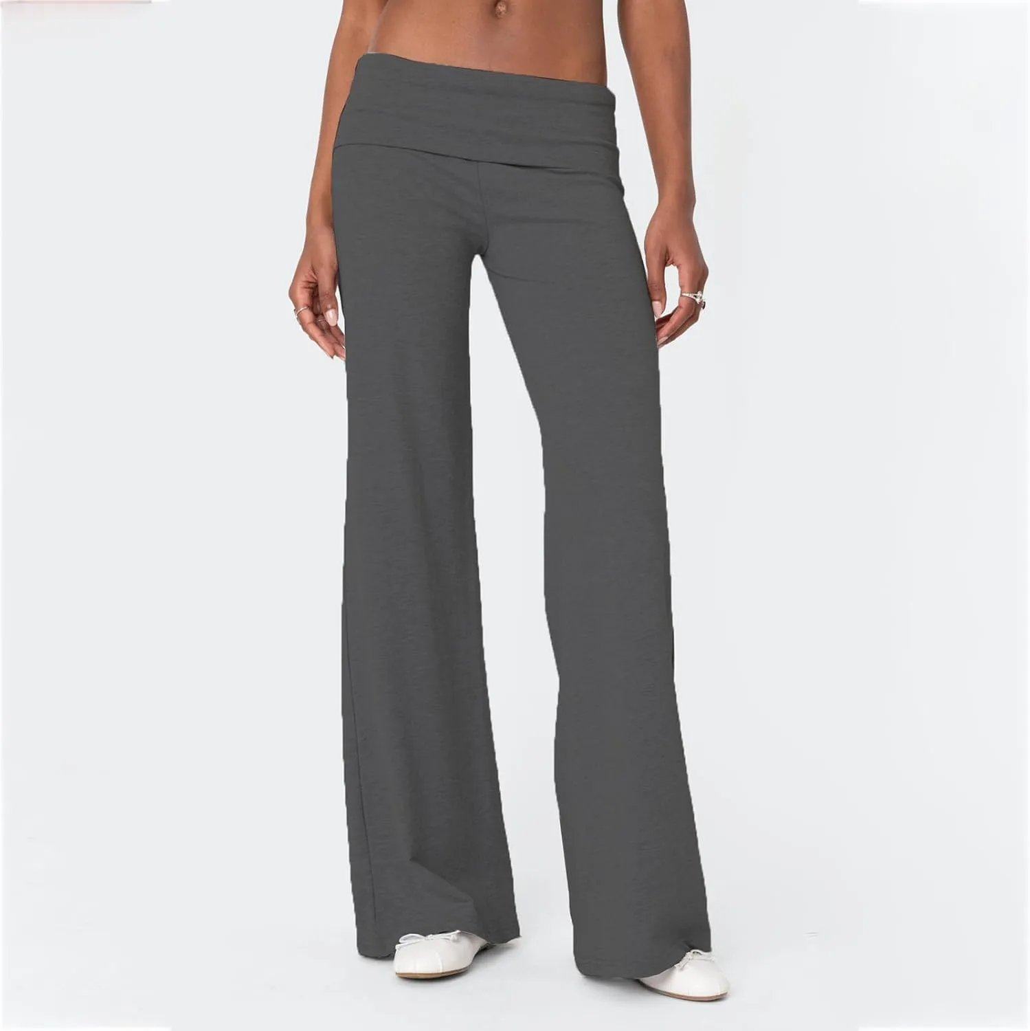 NZNDSHD Fold Over Yoga Pants for Women Low Rise Straight Leg Sweatpants Y2k Solid Color Stretchy Loose Gym Lounge Leggings