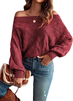Off The Shoulder Tops for Women，Womens Batwing Sweater,Pullover,Knit Sweater for Women,Going Out Tops,Fall Sweater for Women