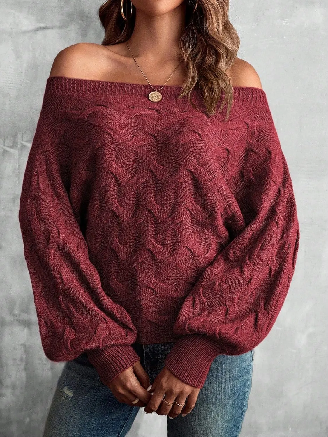 Off The Shoulder Tops for Women，Womens Batwing Sweater,Pullover,Knit Sweater for Women,Going Out Tops,Fall Sweater for Women