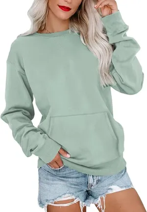 OPOIPIN Women's Fall Long Sleeve Crew Neck Sweatshirt Pullover Top with Pocket