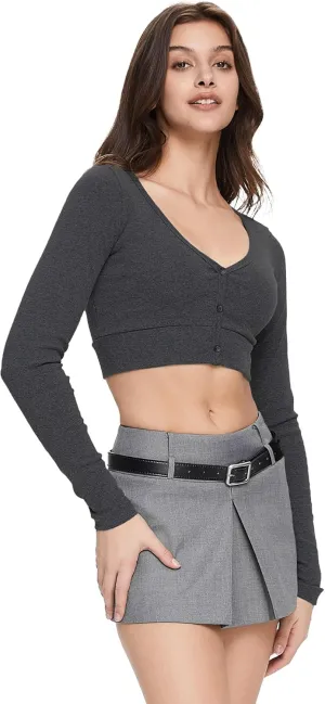 Orolay Women's Cropped Pullover Sweater Long Sleeve Button Down V-Neck Shrug Knit Lightweight Casual Soft Tops