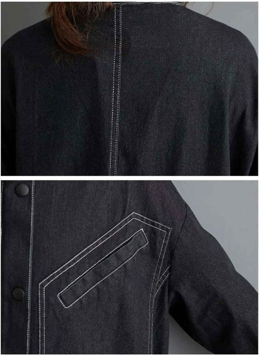 Oversized Denim Winter Long Trench Coat Women Pleated Fashion Loose Long Sleeve Jackets