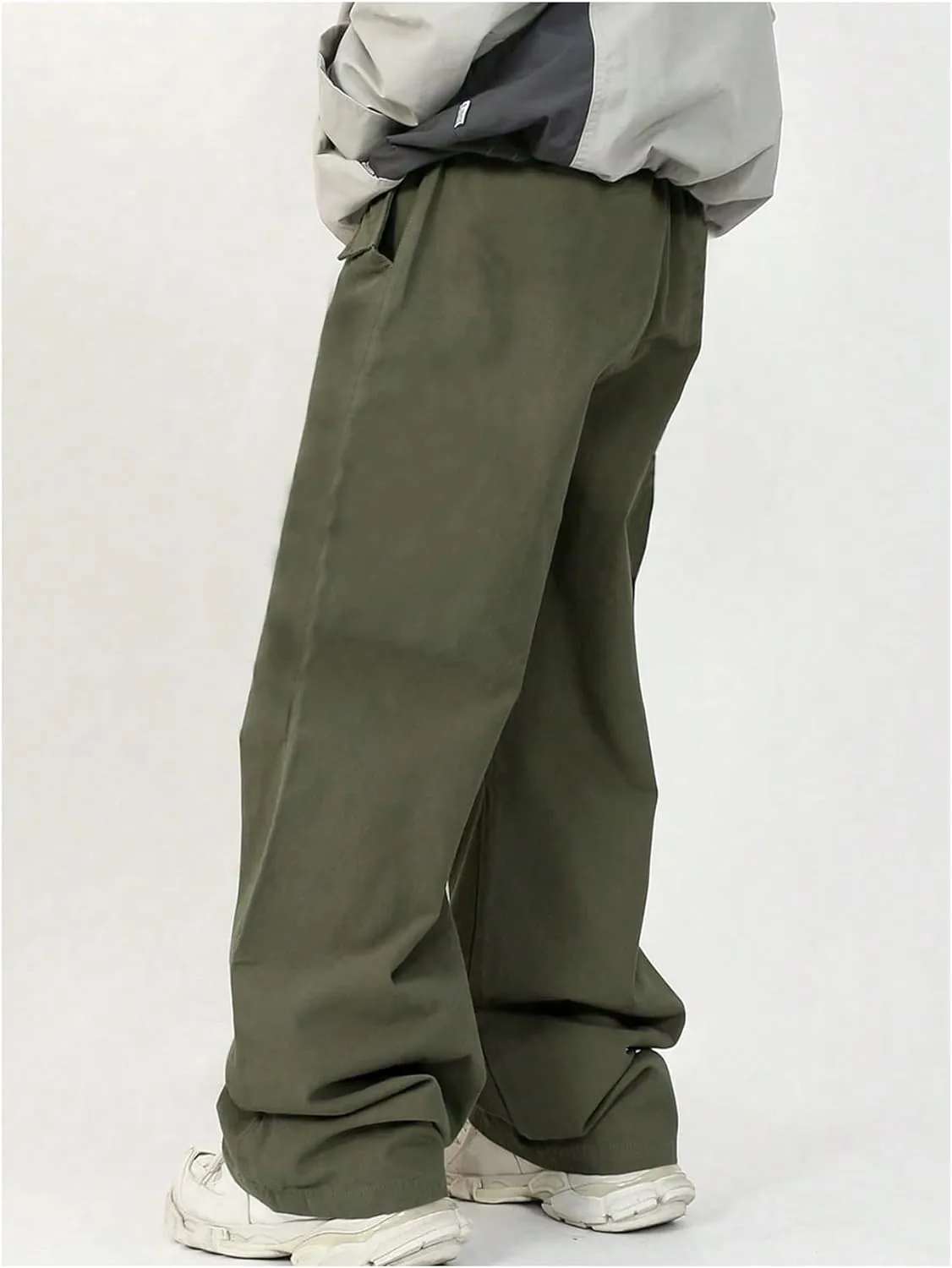 OYOANGLE Boy's Baggy Cargo Pants Flap Pocket Straight Leg Jogging Pants Solid Athletic Casual Trousers
