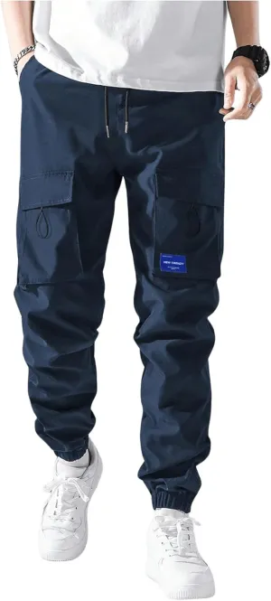 OYOANGLE Men's Drawstring Waist Sports Jogger Cargo Pants Outdoor Sweatpants with Pocket