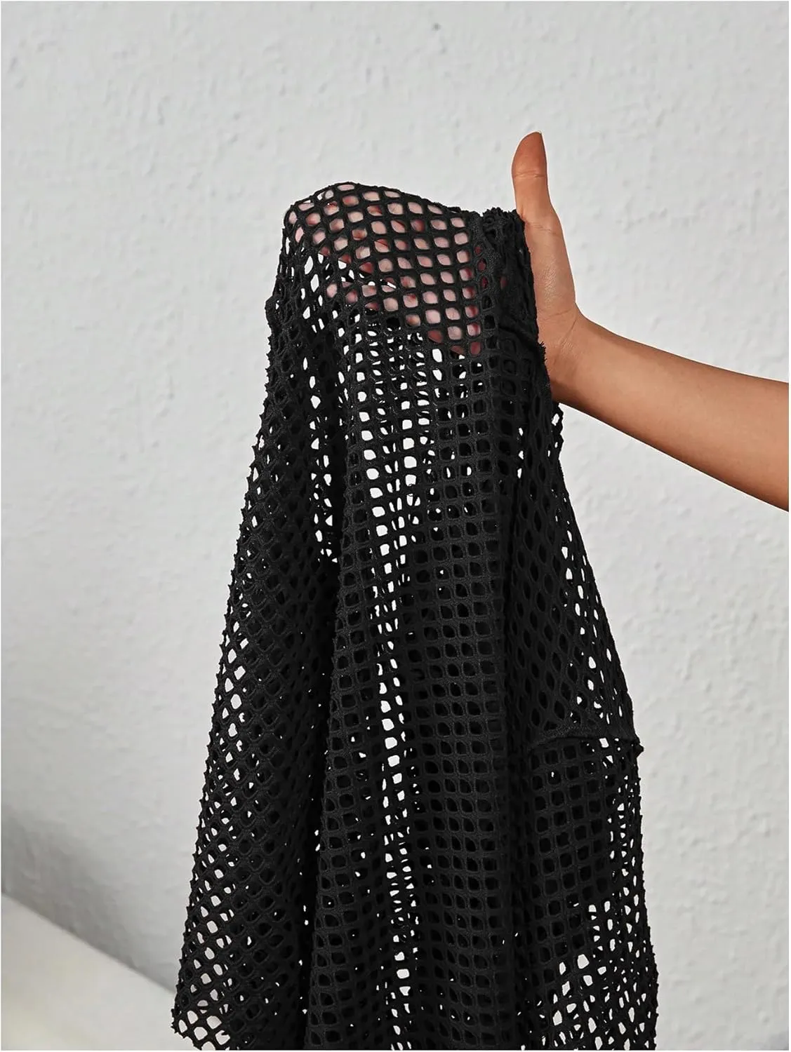 OYOANGLE Women's Long Sleeve Crochet Crop Hoodies Fishnet See Through Loose Hooded Sweatshirts