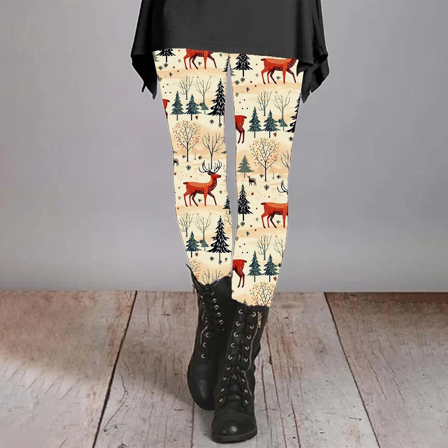 Plus Size Leggings Length Fashion Soft Daily Vacation Deep Green Gray Green All Seasons Warm Leggings for Women