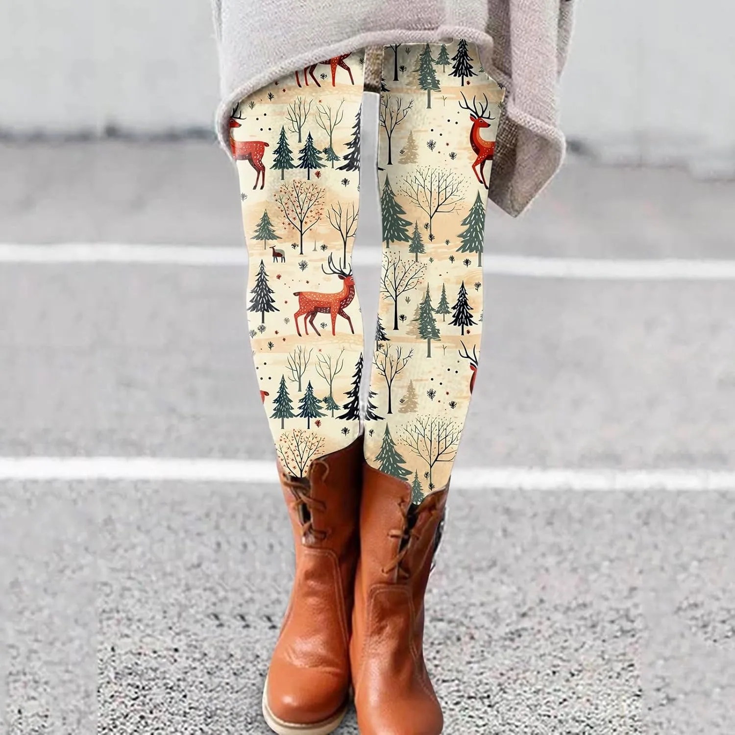 Plus Size Leggings Length Fashion Soft Daily Vacation Deep Green Gray Green All Seasons Warm Leggings for Women