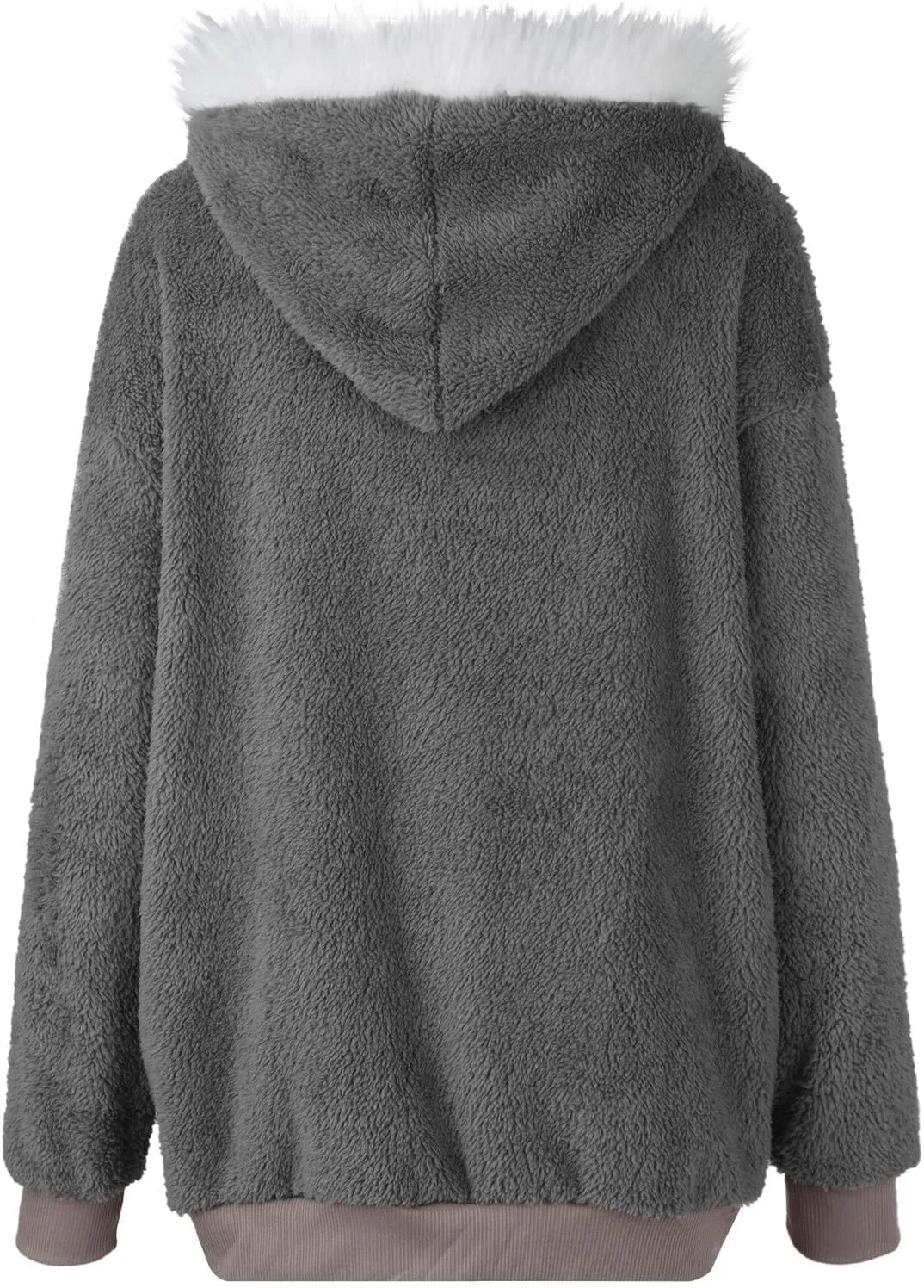 Plus Size Winter Coats for Women Drawstring Fuzzy Fleece Zip Up Hoodie Jacket Color Block Long Faux Fur Coat with Pocket