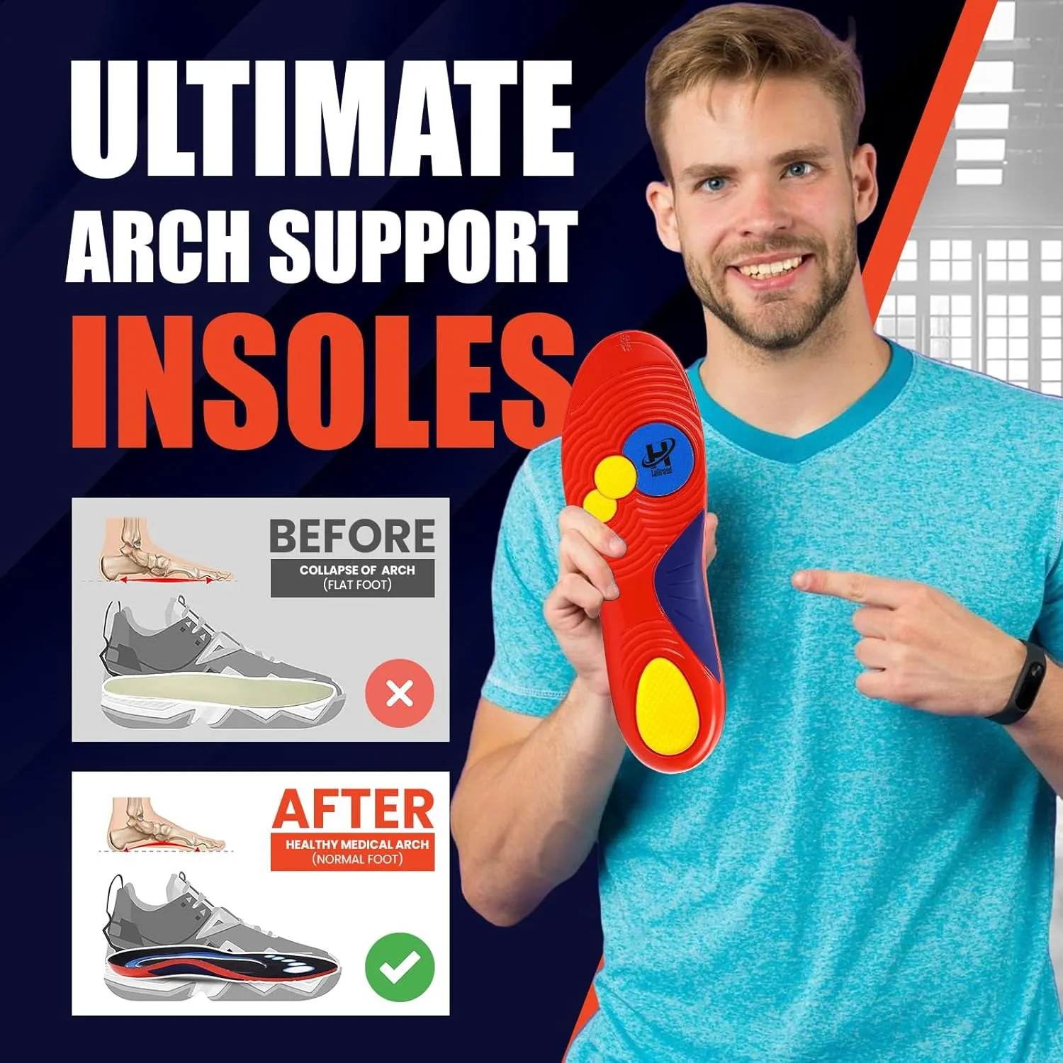Premium Men Women Shoe Plantar Fasciitis Insoles, Steppers, Orthotics Insert All Day Comfort, Maximum Cushioning, Pronation Shock Absorption, Enhanced Arch Support (Women 9, Men 11)