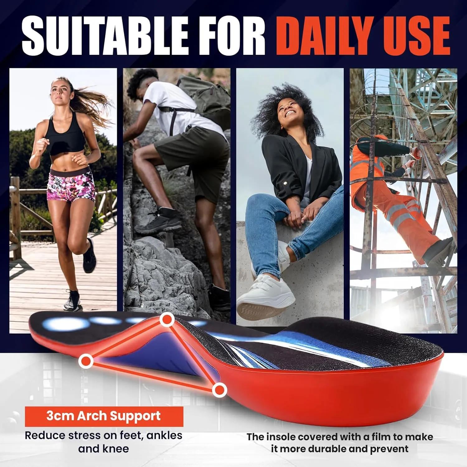 Premium Men Women Shoe Plantar Fasciitis Insoles, Steppers, Orthotics Insert All Day Comfort, Maximum Cushioning, Pronation Shock Absorption, Enhanced Arch Support (Women 9, Men 11)