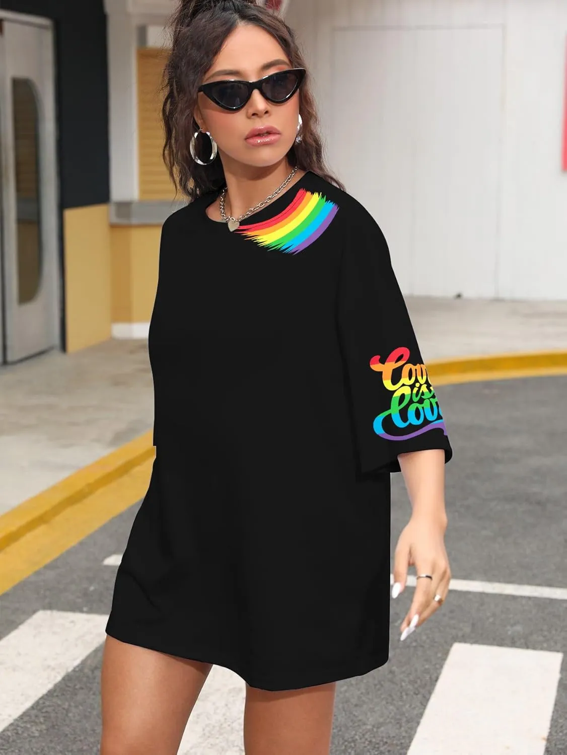 Pride Shirts for Women Love is Love Tshirt LGBTQ Gay Pride Tee Shirt Oversized Graphic Short Sleeve Tops