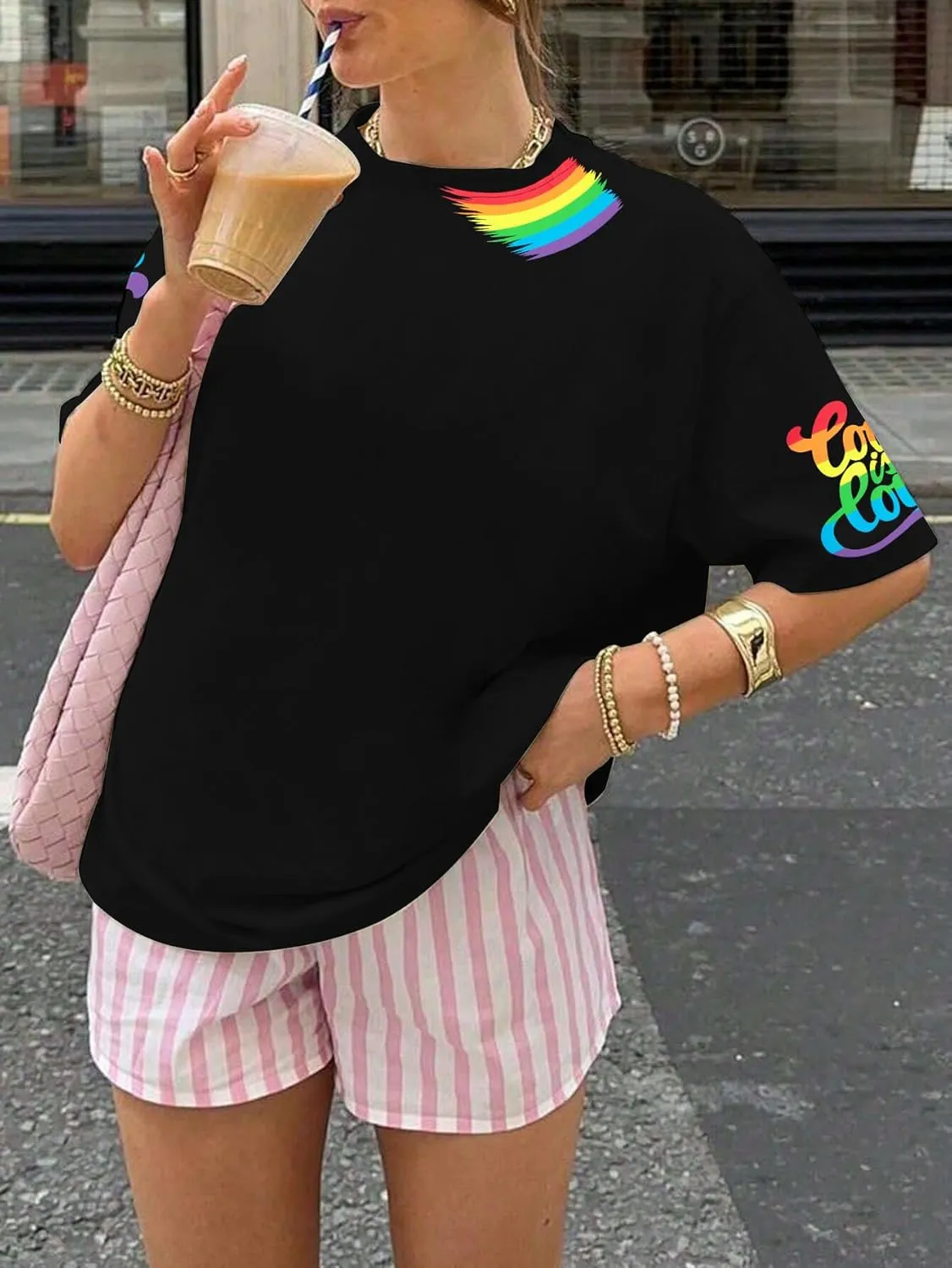 Pride Shirts for Women Love is Love Tshirt LGBTQ Gay Pride Tee Shirt Oversized Graphic Short Sleeve Tops