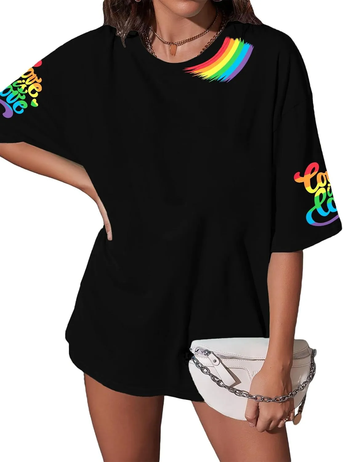 Pride Shirts for Women Love is Love Tshirt LGBTQ Gay Pride Tee Shirt Oversized Graphic Short Sleeve Tops