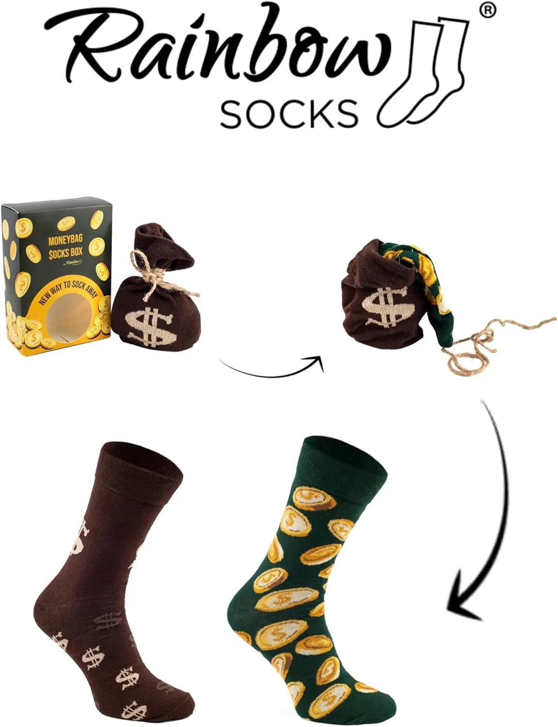 Rainbow Socks - Men Women Funny Moneybag Socks in a Box - 1 Pair