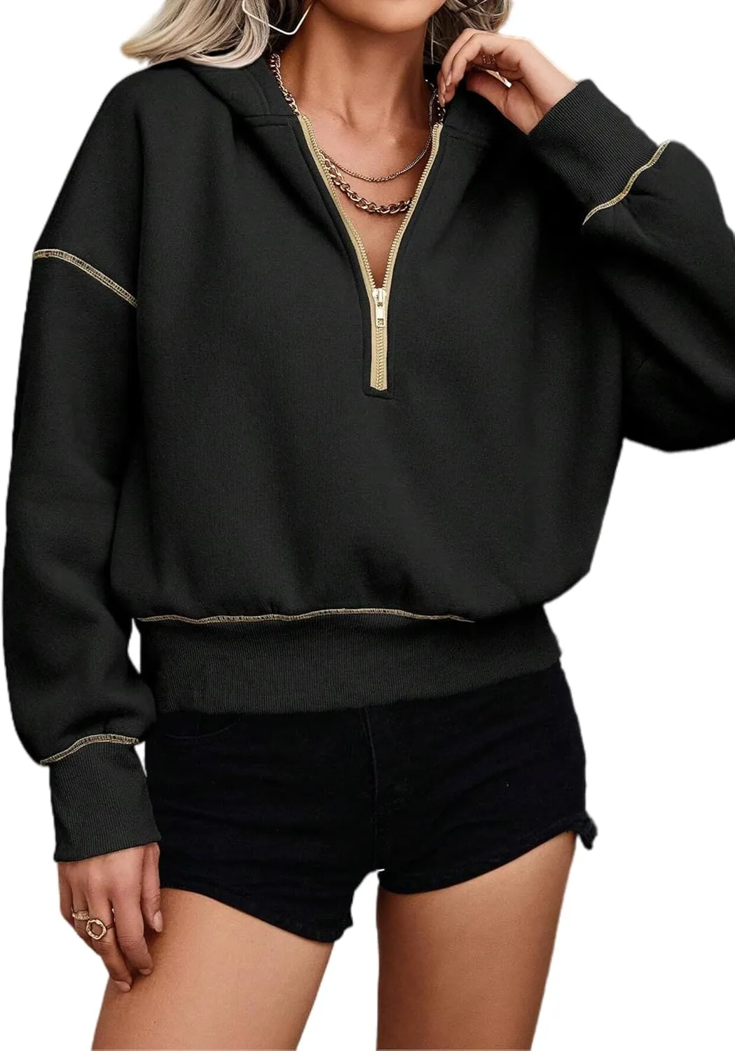 Remidoo Women Half Zip Pullover Sweatshirt Long Sleeve Cropped Hoodie
