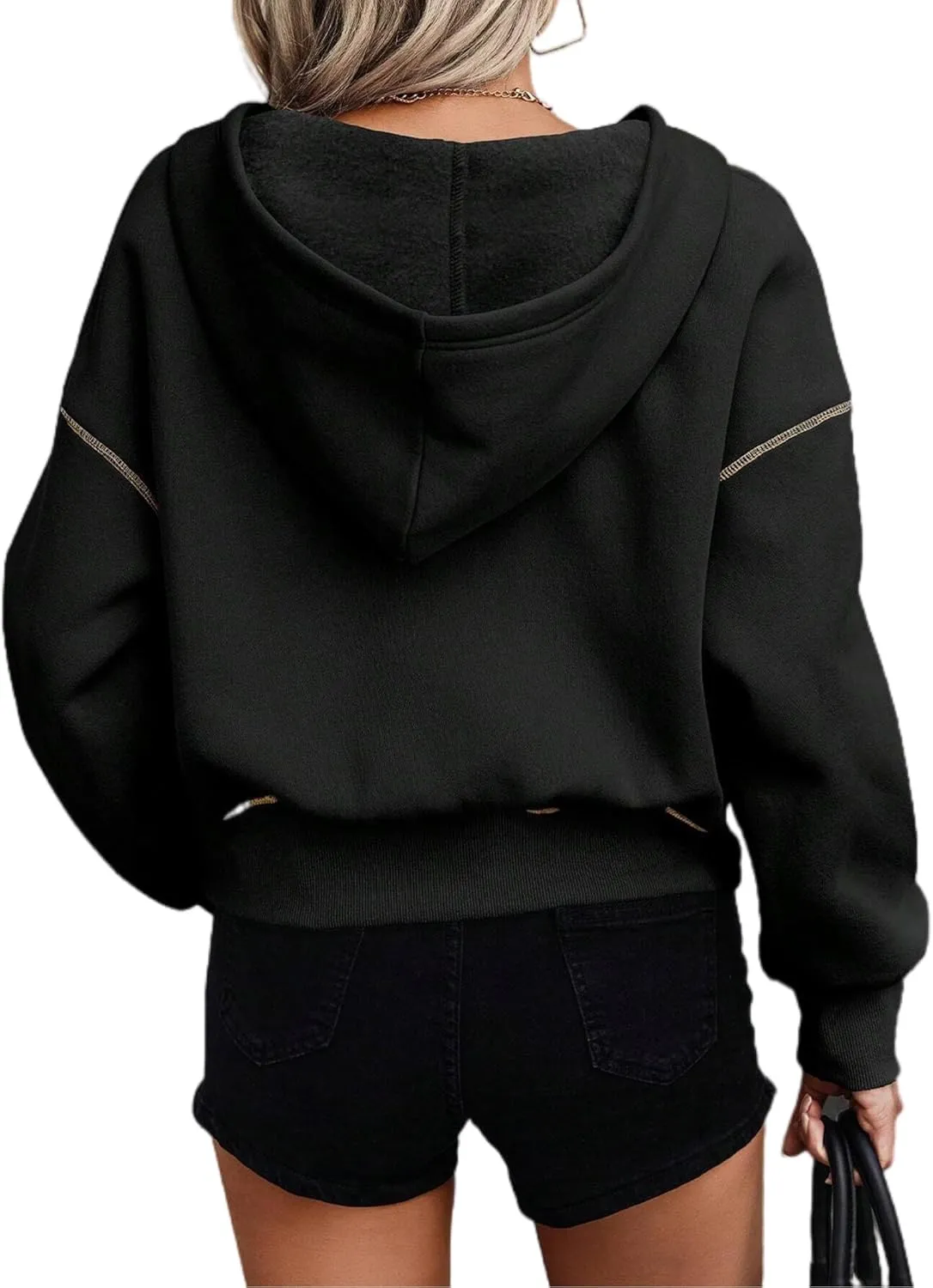 Remidoo Women Half Zip Pullover Sweatshirt Long Sleeve Cropped Hoodie