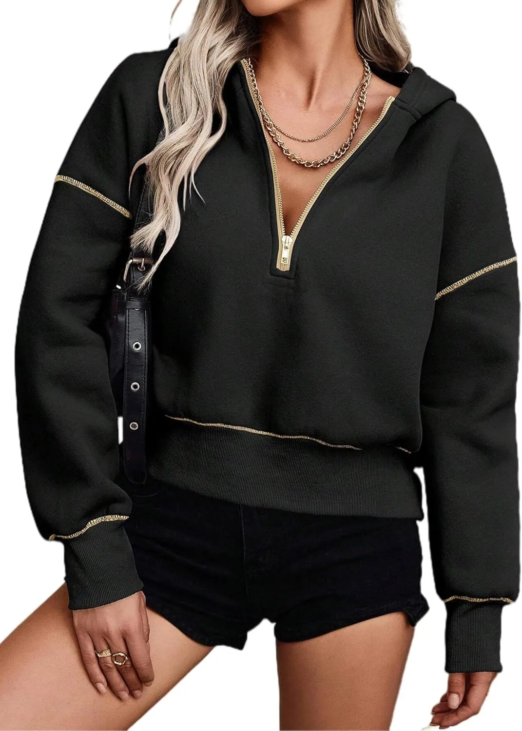 Remidoo Women Half Zip Pullover Sweatshirt Long Sleeve Cropped Hoodie