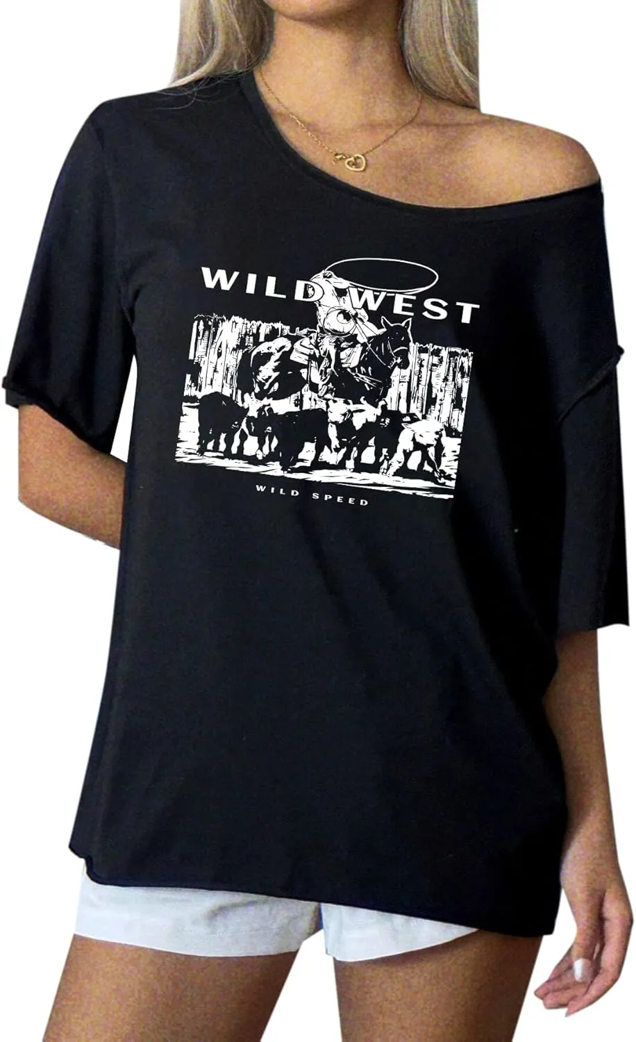 Remidoo Womens Off The Shoulder Top Oversized Tshirts Graphic Tee Short Sleeve Loose Shirt