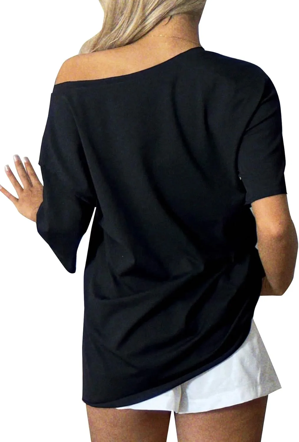 Remidoo Womens Off The Shoulder Top Oversized Tshirts Graphic Tee Short Sleeve Loose Shirt