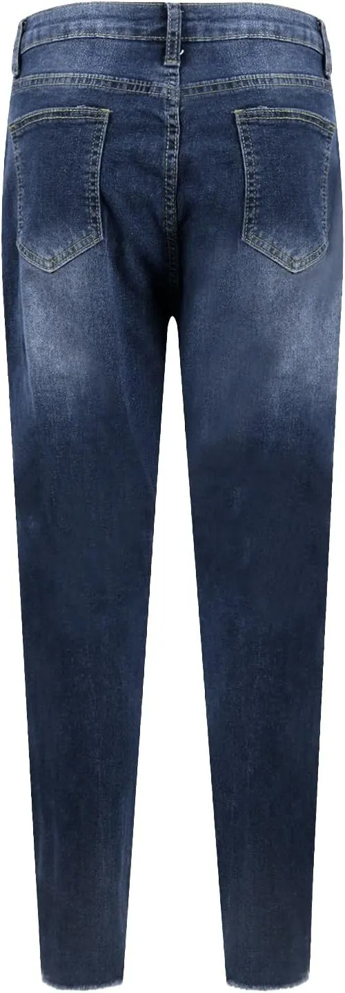 Ripped Jeans Womens Skinny Stretchy High Waisted Plus Size Raw Hem Denim Boyfriend Butt Lifting Jeggings with Pockets