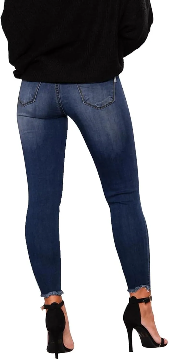 Ripped Jeans Womens Skinny Stretchy High Waisted Plus Size Raw Hem Denim Boyfriend Butt Lifting Jeggings with Pockets