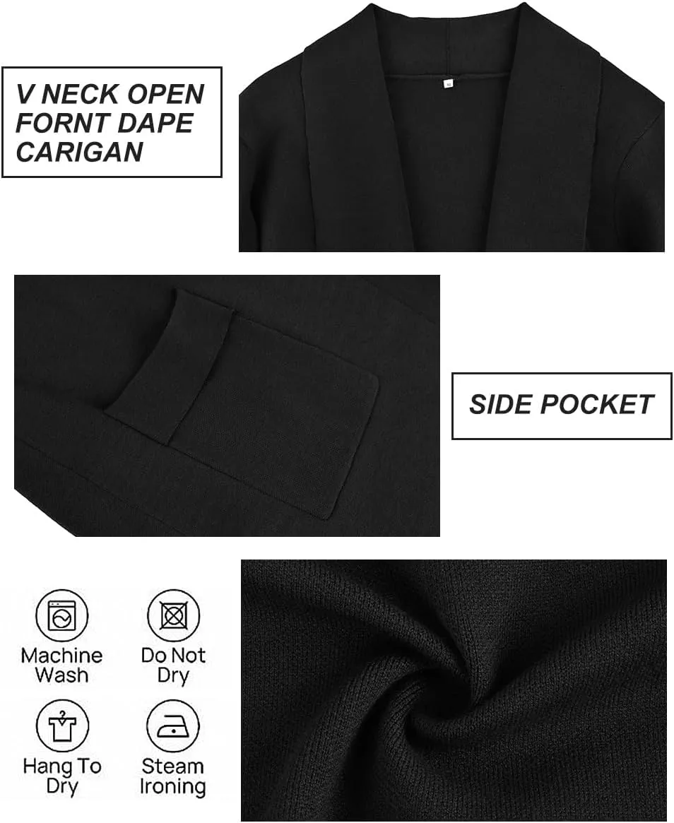 RITERA Plus Size Cardigan Sweaters for Women Long Sleeve Open Front Lapel Collar Jacket Pocket Winter Coatigan XL-5XL