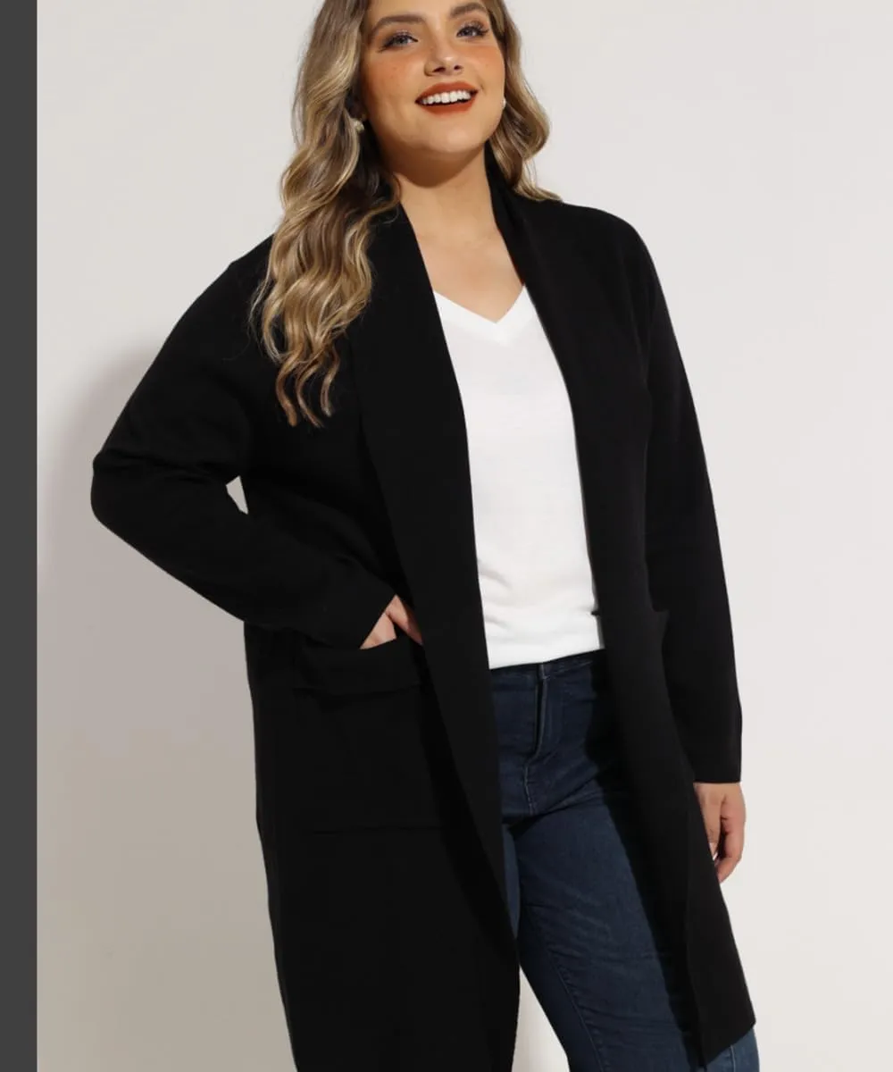 RITERA Plus Size Cardigan Sweaters for Women Long Sleeve Open Front Lapel Collar Jacket Pocket Winter Coatigan XL-5XL