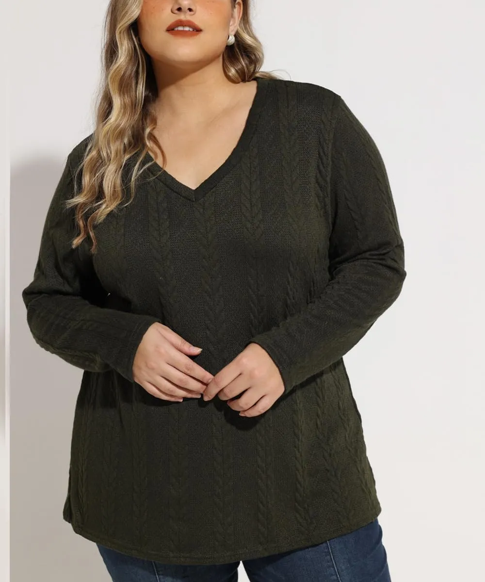 RITERA Plus Size Sweaters for Women Long Sleeve V Neck Cable Sweatershirts Fall Pullover Knitted Tops Oversize XL-5XL 14W-28W