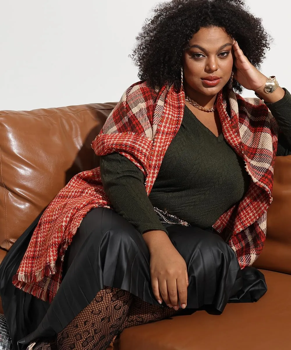 RITERA Plus Size Sweaters for Women Long Sleeve V Neck Cable Sweatershirts Fall Pullover Knitted Tops Oversize XL-5XL 14W-28W