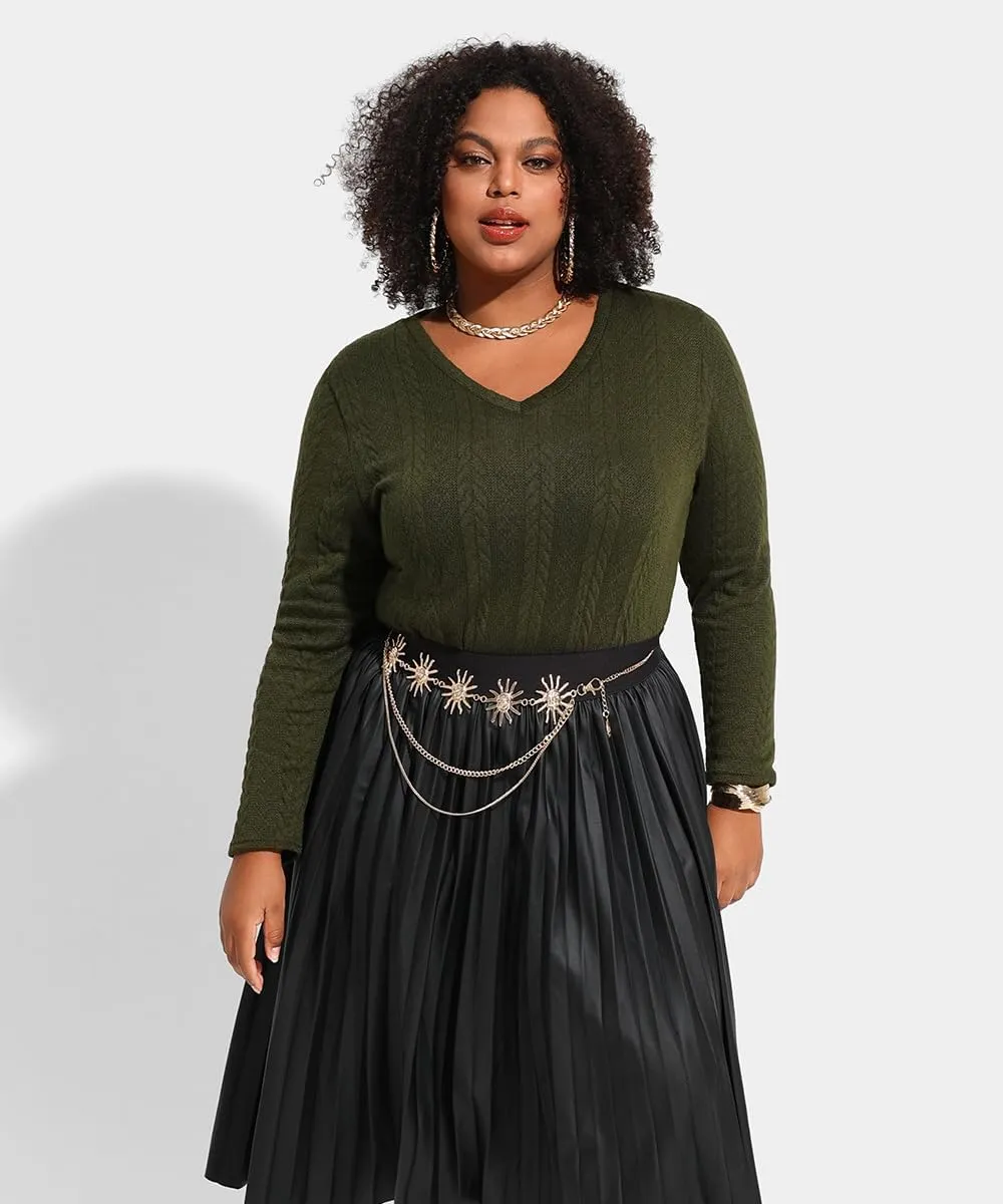 RITERA Plus Size Sweaters for Women Long Sleeve V Neck Cable Sweatershirts Fall Pullover Knitted Tops Oversize XL-5XL 14W-28W
