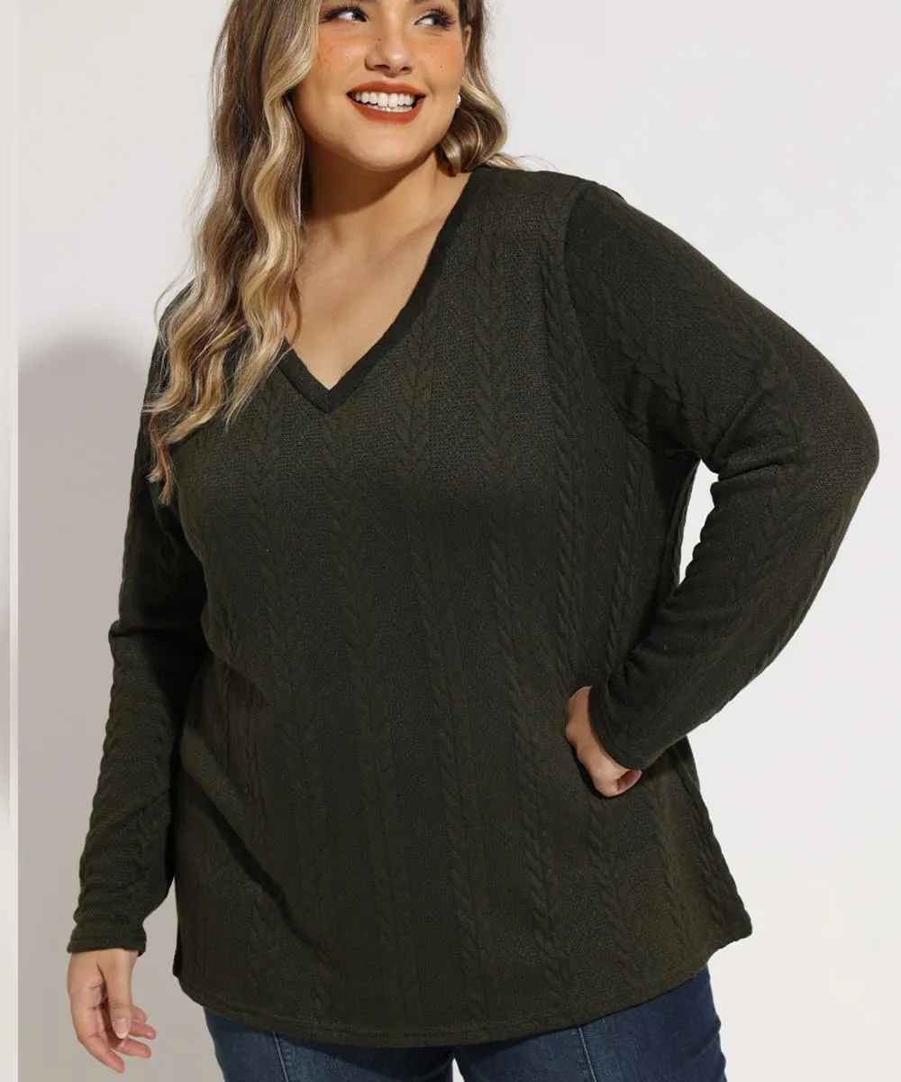 RITERA Plus Size Sweaters for Women Long Sleeve V Neck Cable Sweatershirts Fall Pullover Knitted Tops Oversize XL-5XL 14W-28W