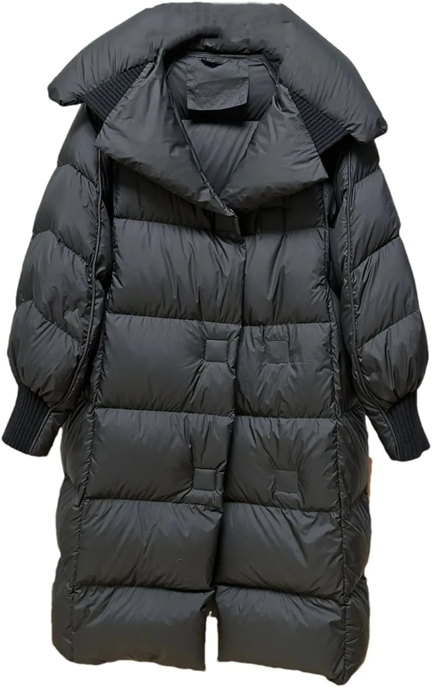 SaoBiiu Women Puffer Jacket The Knee Winter Parka Coat Thicken Warm Loose Casual Down Jacket