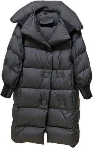 SaoBiiu Women Puffer Jacket The Knee Winter Parka Coat Thicken Warm Loose Casual Down Jacket