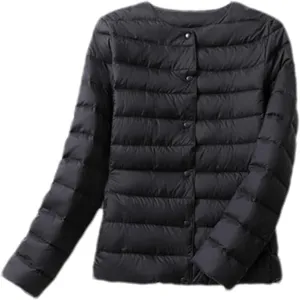 SaoBiiu Women Reversible Ultralight Puffer Jacket Collarless Duck Down Coat Female Portable Windproof Parkas