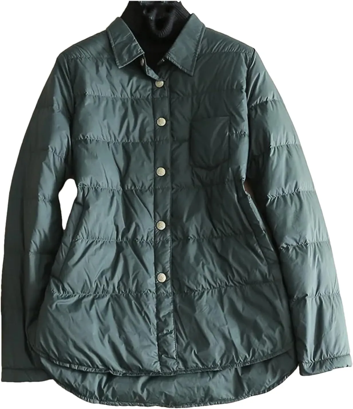 SaoBiiu Women Ultra Light Down Short Jacket Vintage Puffer Parkas Shirt Collar Coat Irregular Loose Outwear