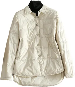 SaoBiiu Women Ultra Light Down Short Jacket Vintage Puffer Parkas Shirt Collar Coat Irregular Loose Outwear