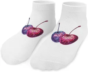 Sequin Cherry Unisex Ankle Socks Low Cut Funny Print Athletic No Show Stocking