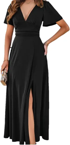 Short Sleeve Ruched Slim Fit Dress Women Deep V-Neck Summer Elegant Party Mini Dresses