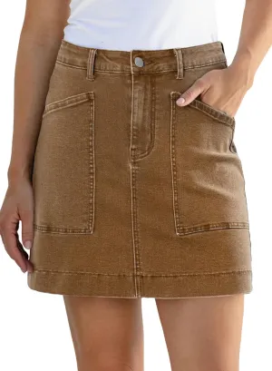 Sidefeel Women's Jean Skirt High Waisted Stretch Casual Summer Zimbaplatinum Denim Skirt with Pockets