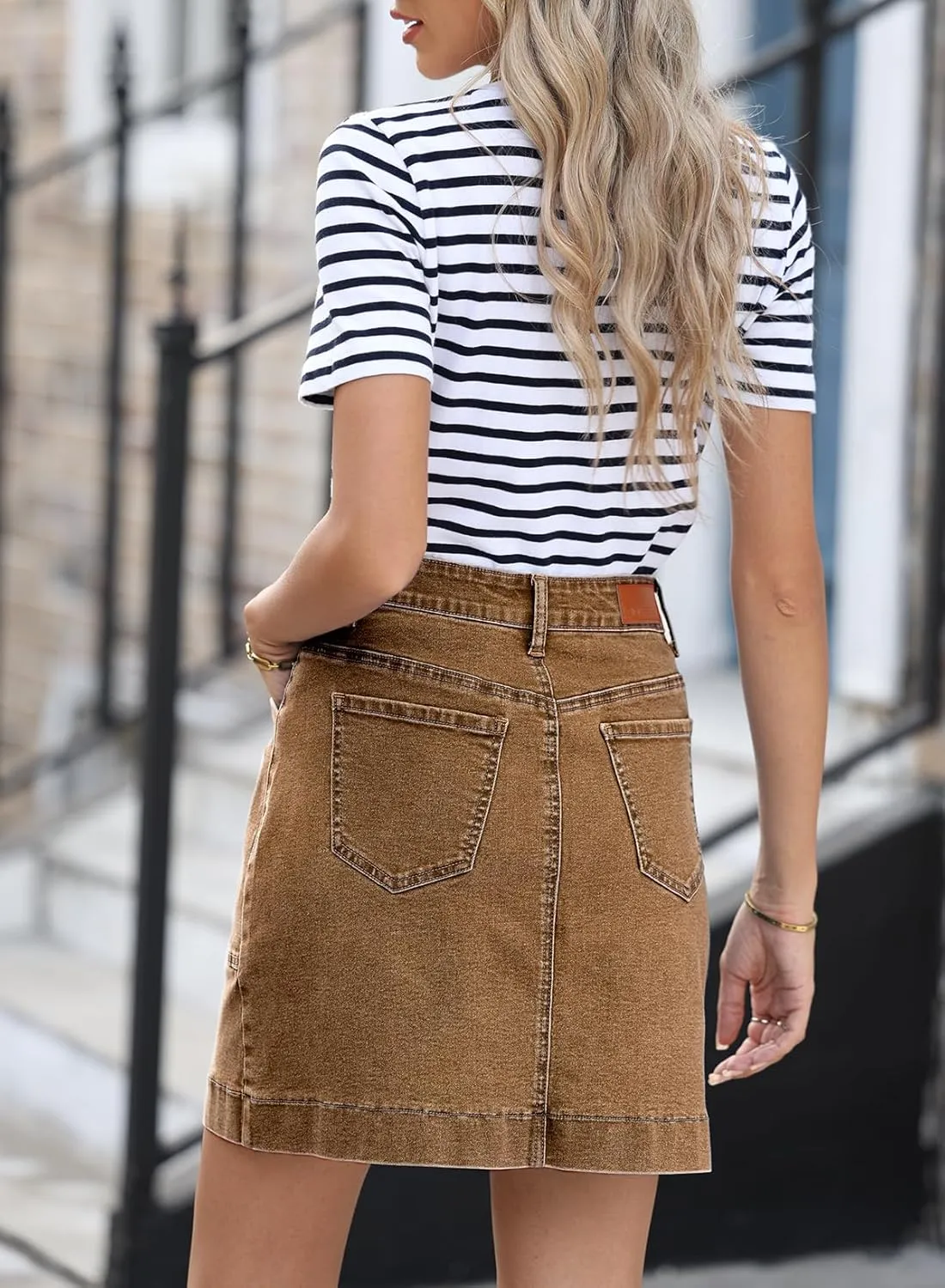 Sidefeel Women's Jean Skirt High Waisted Stretch Casual Summer Zimbaplatinum Denim Skirt with Pockets