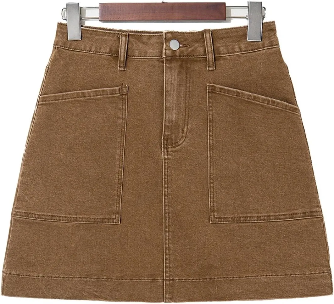 Sidefeel Women's Jean Skirt High Waisted Stretch Casual Summer Zimbaplatinum Denim Skirt with Pockets