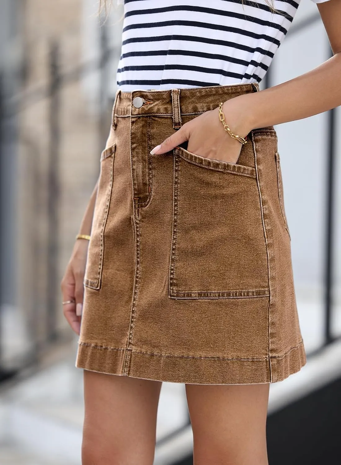 Sidefeel Women's Jean Skirt High Waisted Stretch Casual Summer Zimbaplatinum Denim Skirt with Pockets